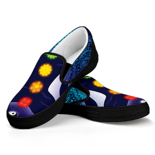 Nine Chakras Aura Print Black Slip On Shoes
