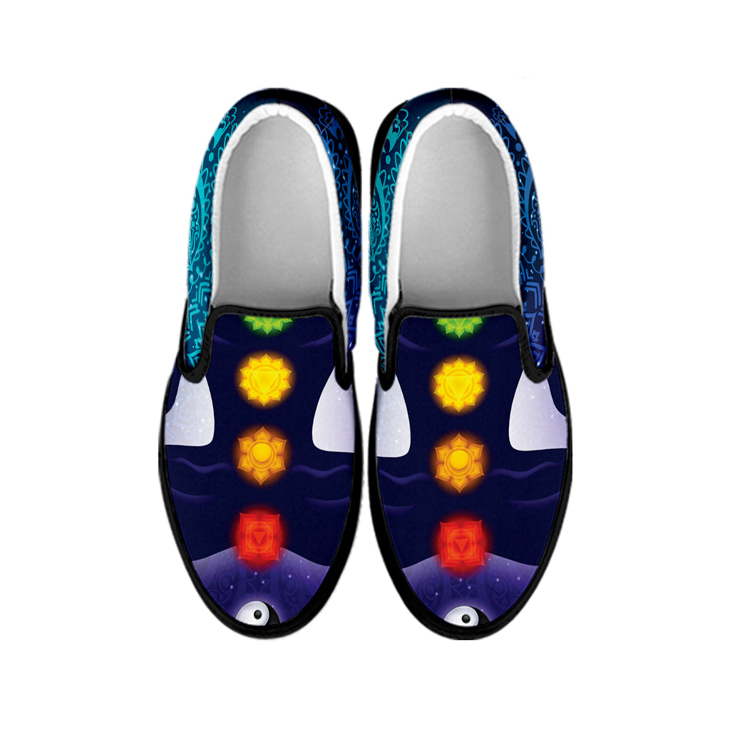 Nine Chakras Aura Print Black Slip On Shoes