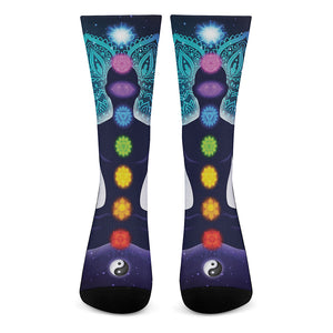 Nine Chakras Aura Print Crew Socks