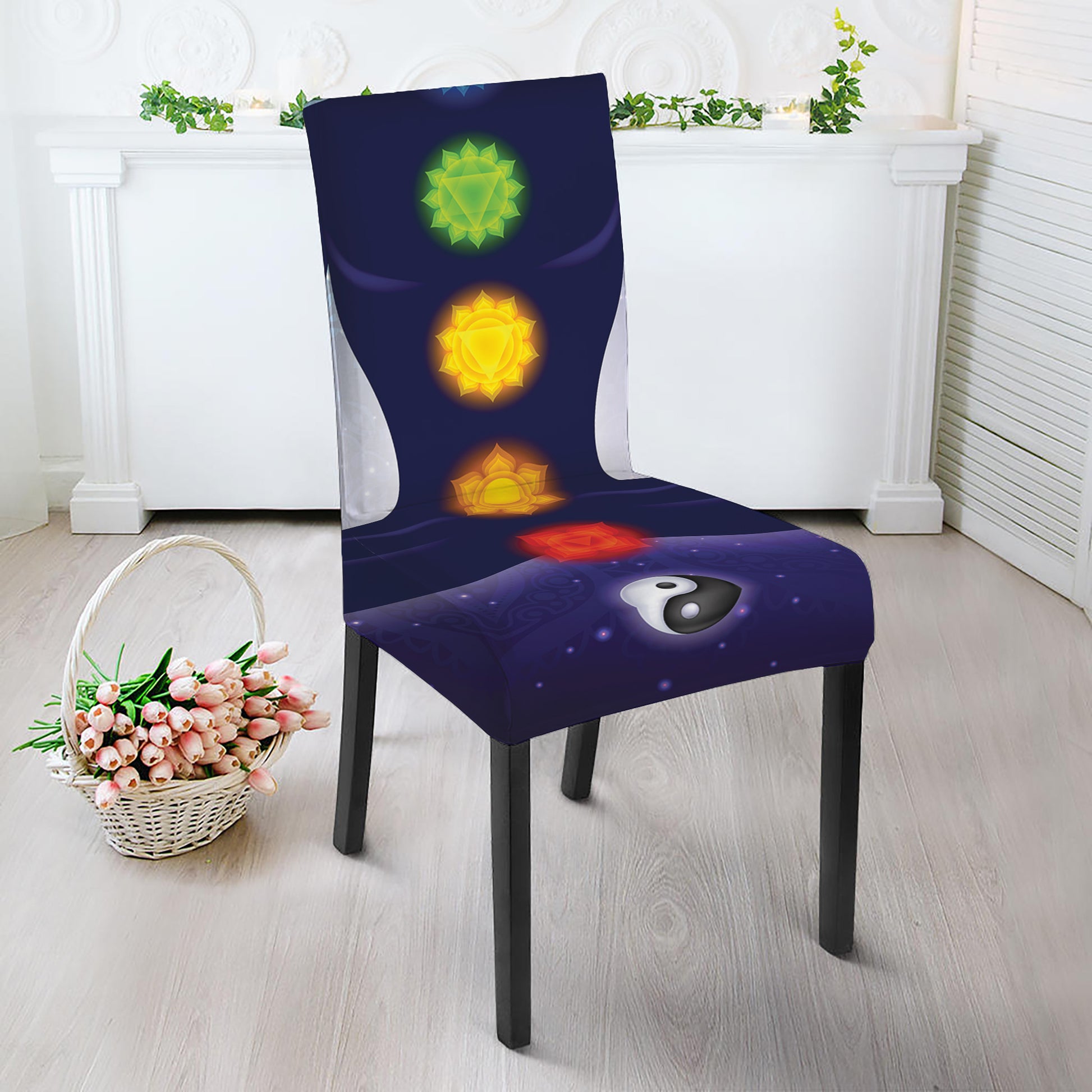 Nine Chakras Aura Print Dining Chair Slipcover