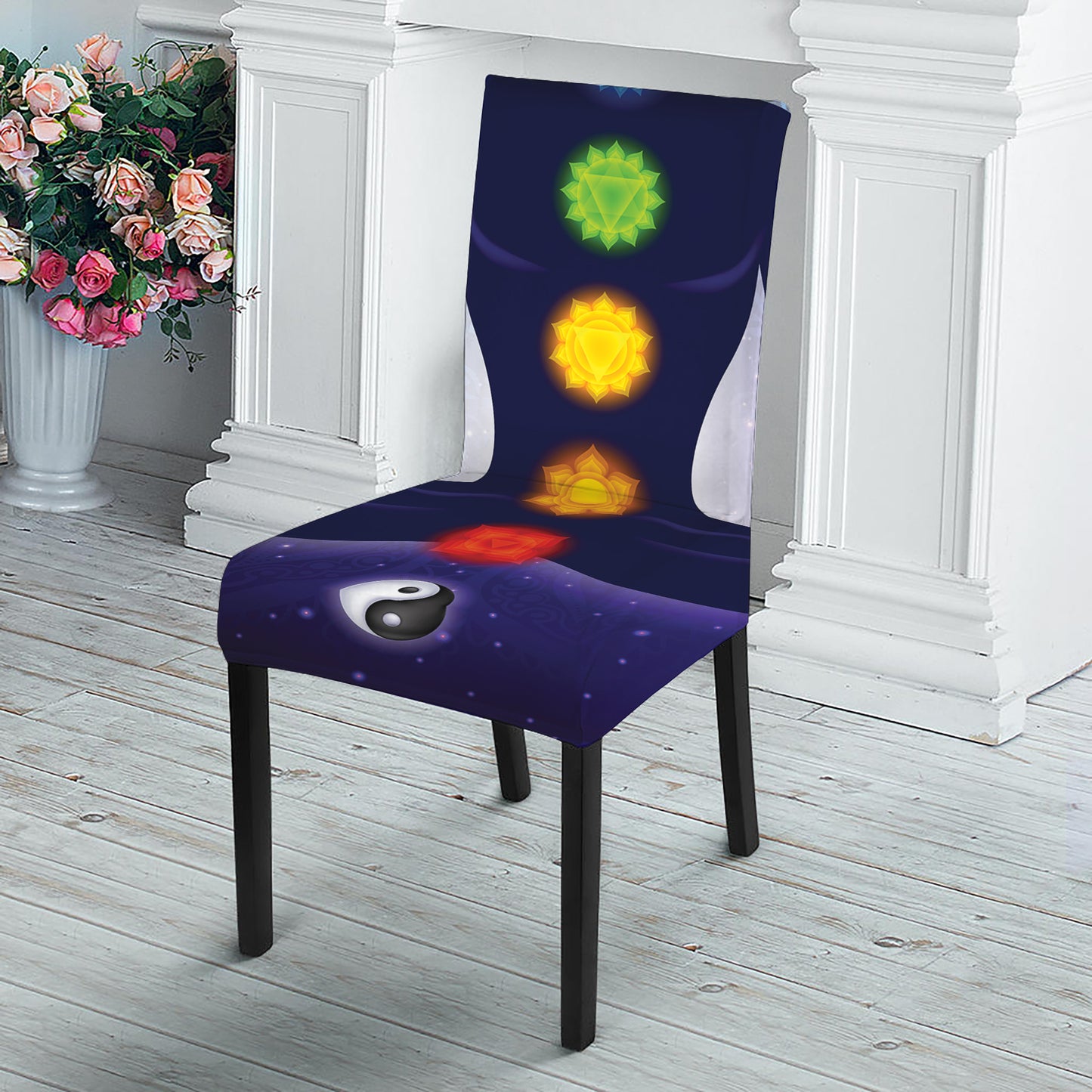 Nine Chakras Aura Print Dining Chair Slipcover