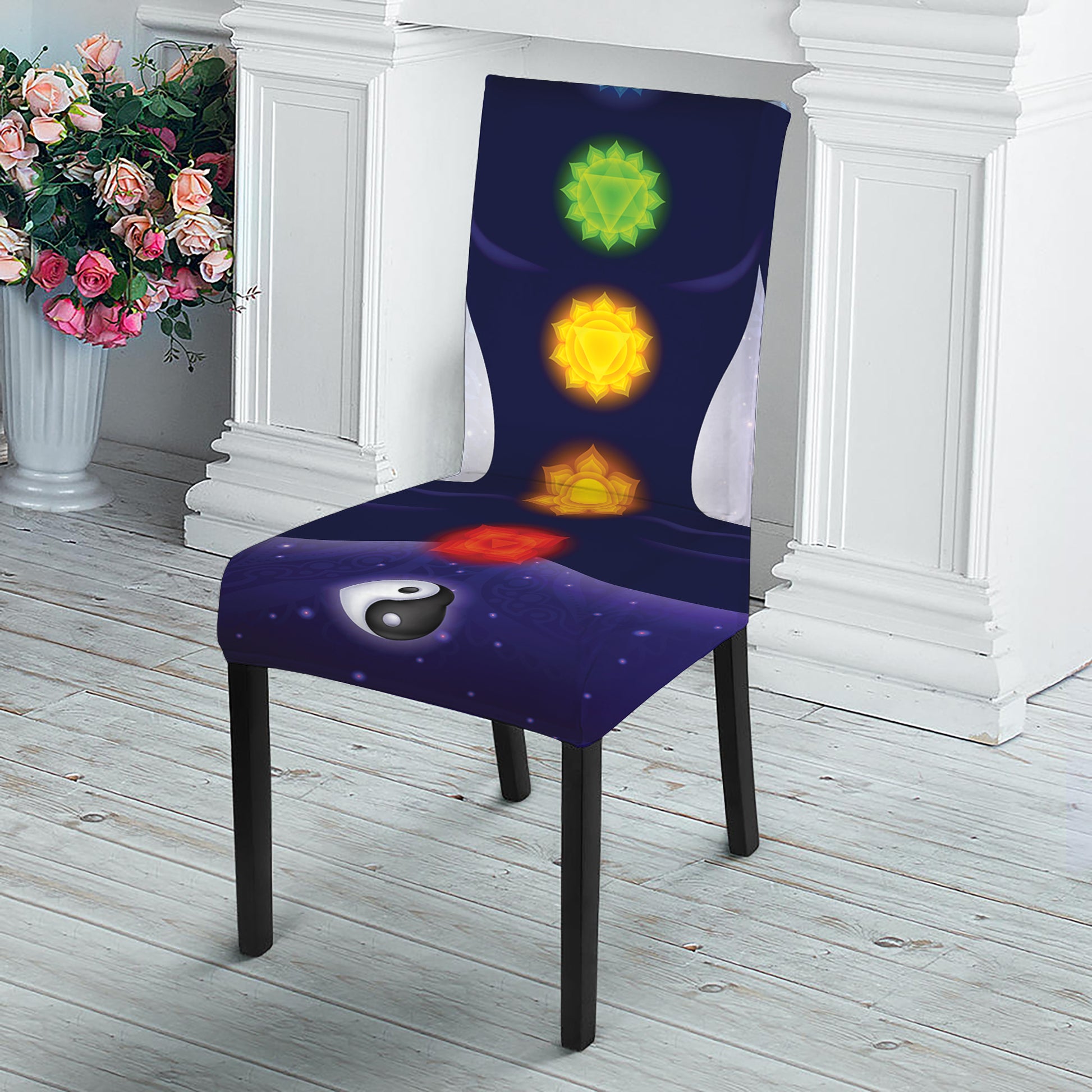 Nine Chakras Aura Print Dining Chair Slipcover