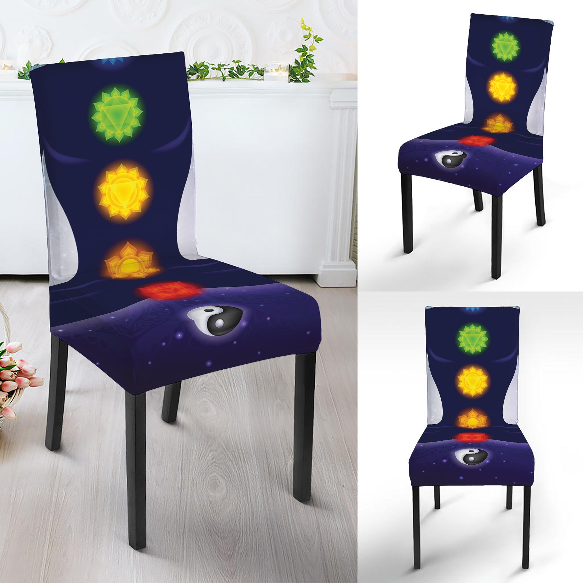 Nine Chakras Aura Print Dining Chair Slipcover