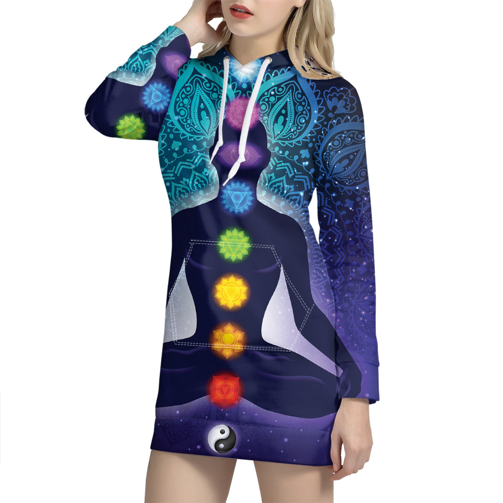 Nine Chakras Aura Print Pullover Hoodie Dress