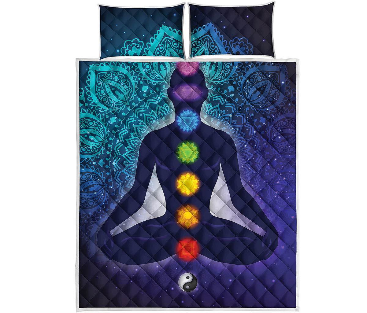Nine Chakras Aura Print Quilt Bed Set