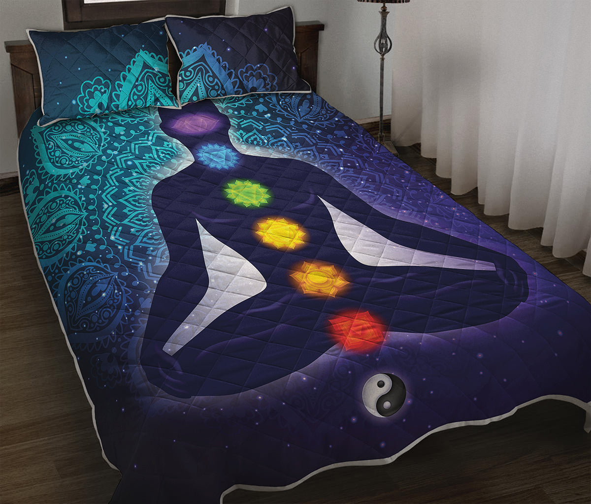 Nine Chakras Aura Print Quilt Bed Set