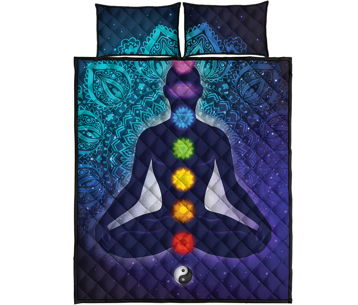 Nine Chakras Aura Print Quilt Bed Set