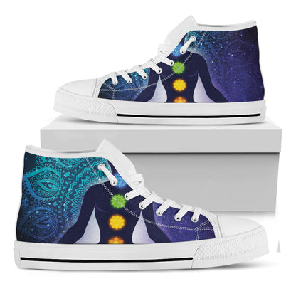 Nine Chakras Aura Print White High Top Shoes