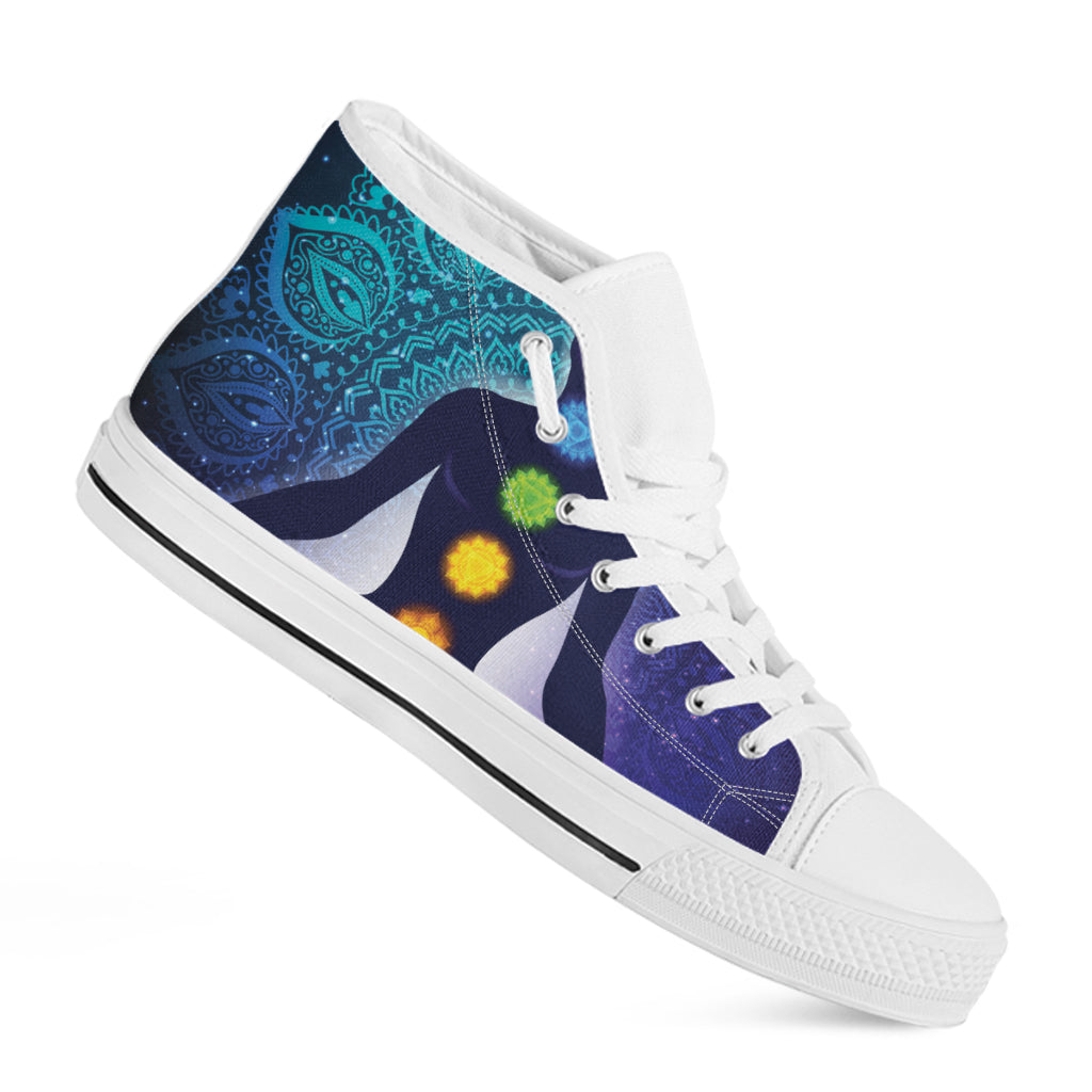 Nine Chakras Aura Print White High Top Shoes
