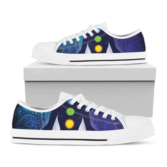 Nine Chakras Aura Print White Low Top Shoes