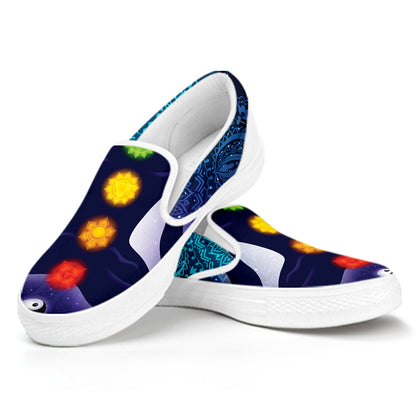 Nine Chakras Aura Print White Slip On Shoes