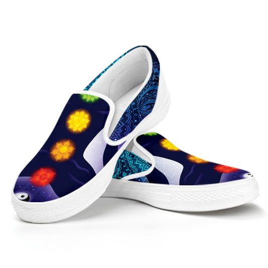Nine Chakras Aura Print White Slip On Shoes