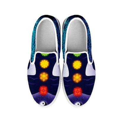 Nine Chakras Aura Print White Slip On Shoes