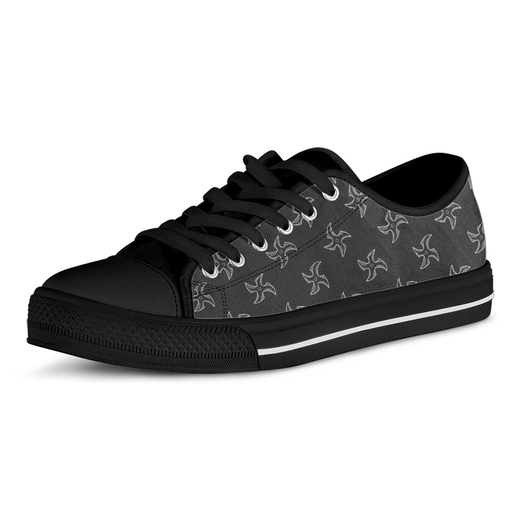 Ninja Shuriken Pattern Print Black Low Top Shoes