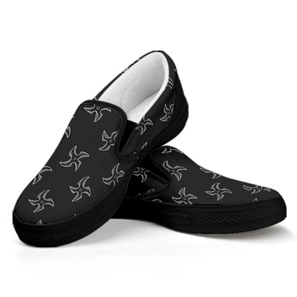 Ninja Shuriken Pattern Print Black Slip On Shoes