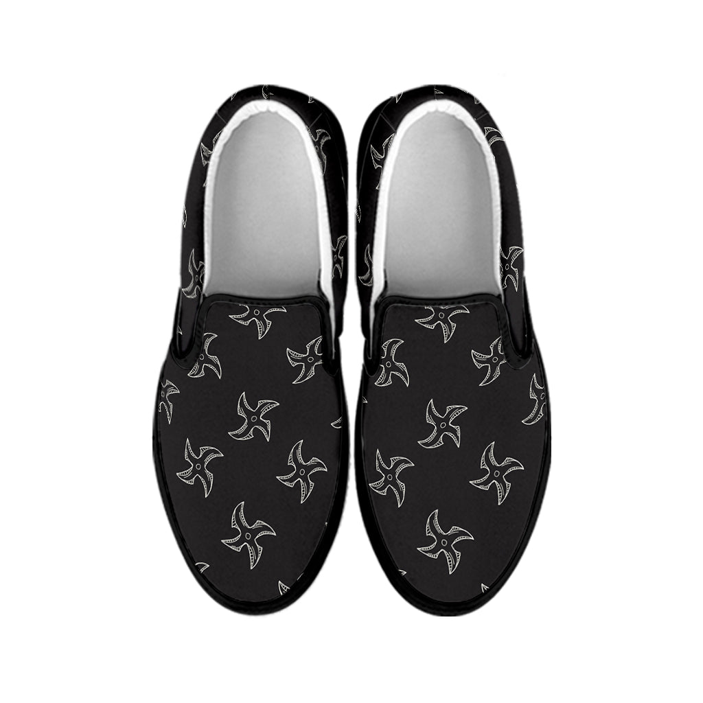 Ninja Shuriken Pattern Print Black Slip On Shoes