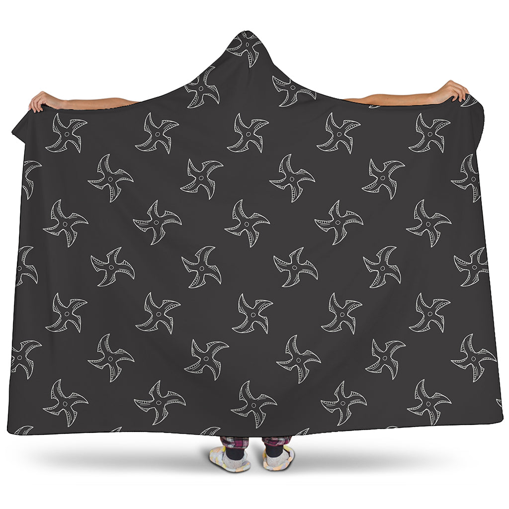Ninja Shuriken Pattern Print Hooded Blanket