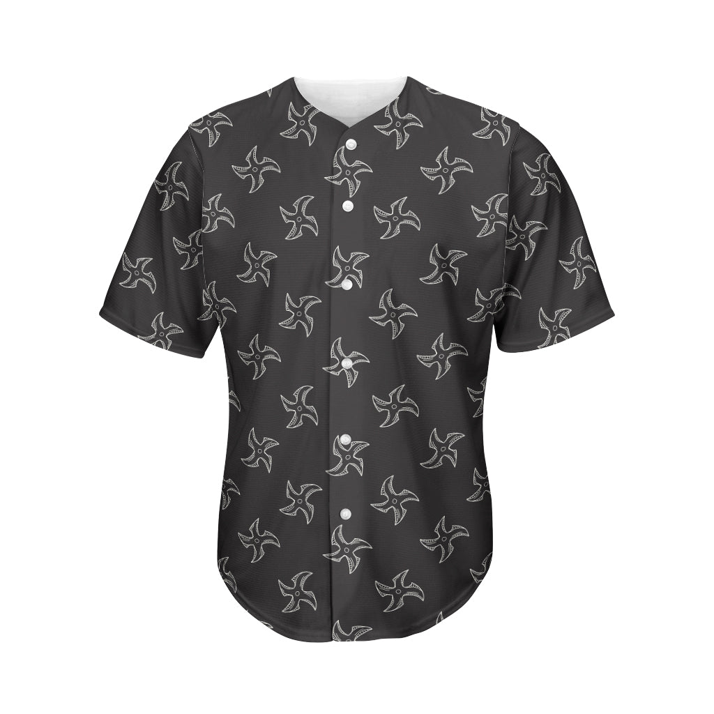 Ninja Shuriken Pattern Print Men's Baseball Jersey