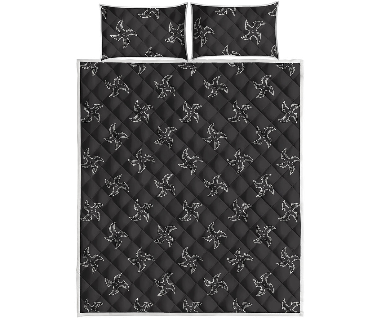 Ninja Shuriken Pattern Print Quilt Bed Set