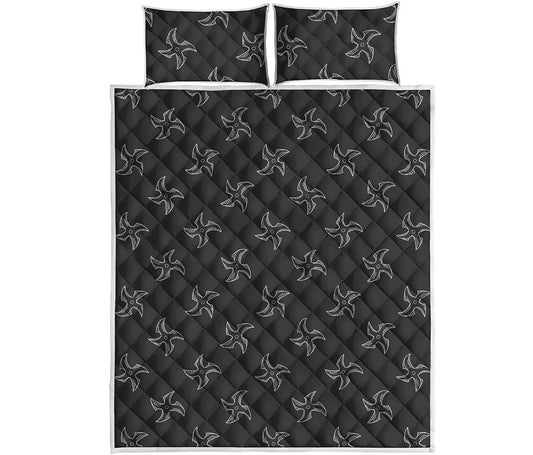 Ninja Shuriken Pattern Print Quilt Bed Set
