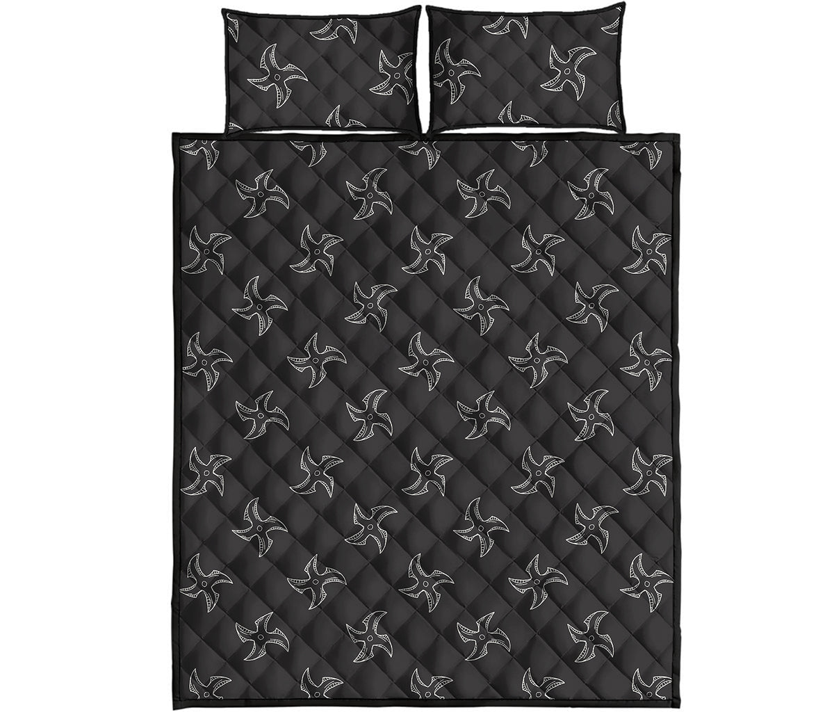 Ninja Shuriken Pattern Print Quilt Bed Set