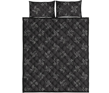 Ninja Shuriken Pattern Print Quilt Bed Set