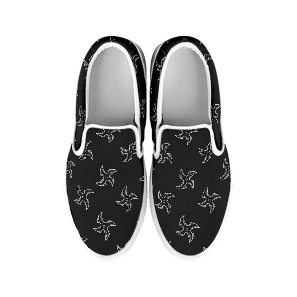 Ninja Shuriken Pattern Print White Slip On Shoes