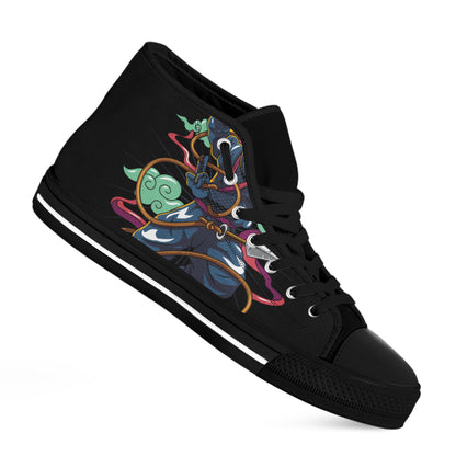 Ninja Warrior Print Black High Top Shoes