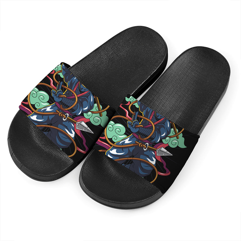 Ninja Warrior Print Black Slide Sandals