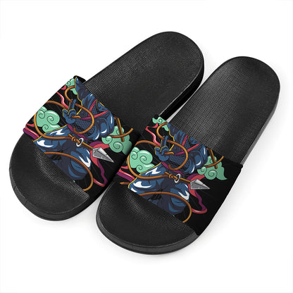 Ninja Warrior Print Black Slide Sandals