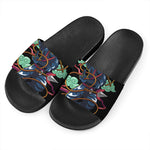 Ninja Warrior Print Black Slide Sandals