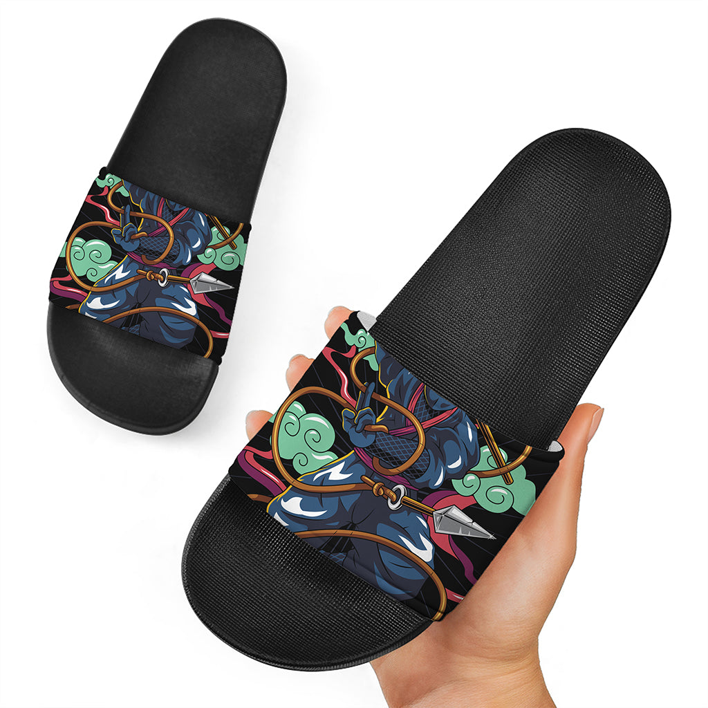 Ninja Warrior Print Black Slide Sandals