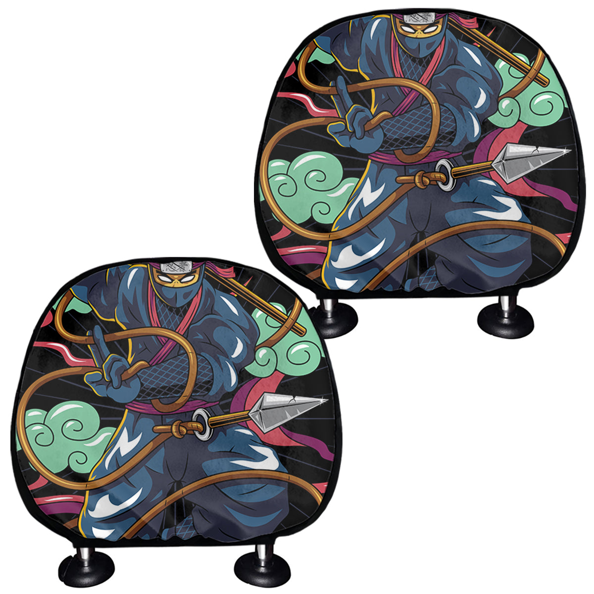 Ninja Warrior Print Car Headrest Covers
