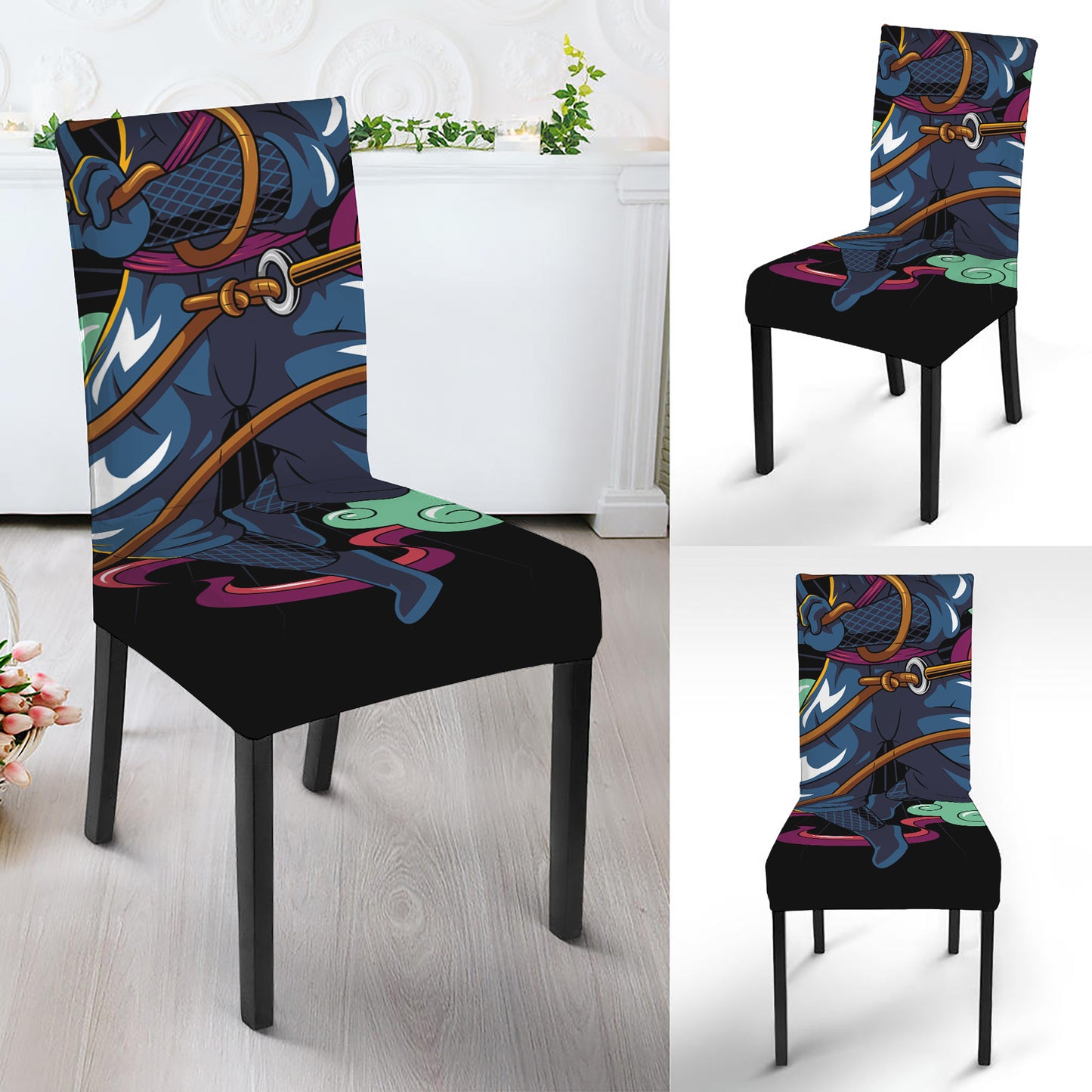Ninja Warrior Print Dining Chair Slipcover