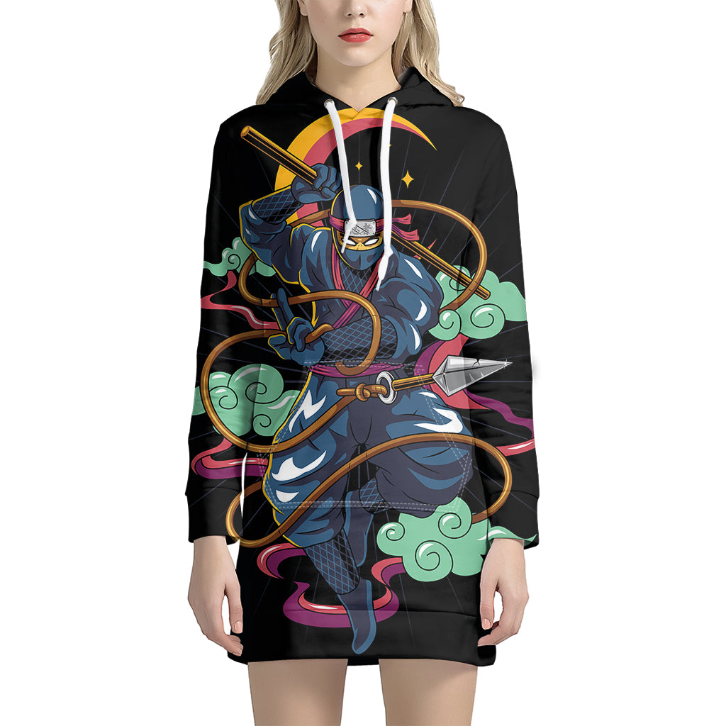 Ninja Warrior Print Hoodie Dress
