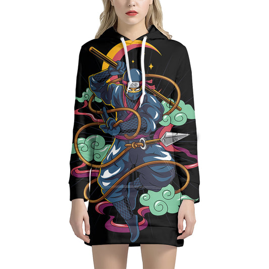 Ninja Warrior Print Hoodie Dress