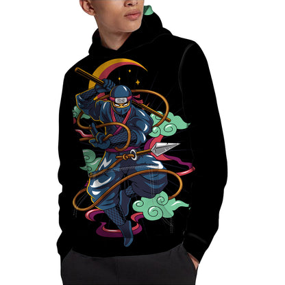 Ninja Warrior Print Pullover Hoodie