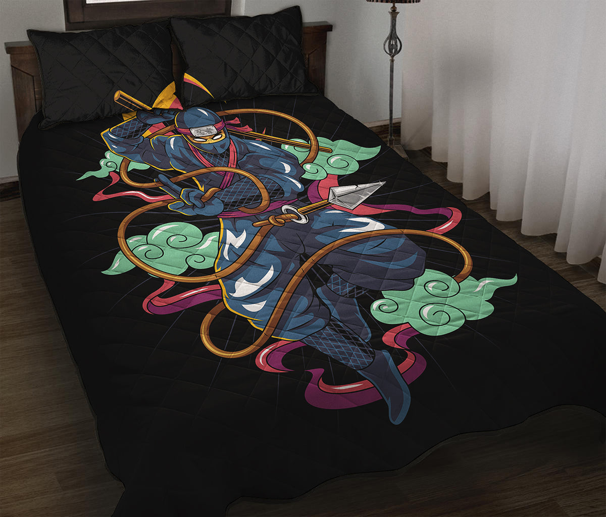 Ninja Warrior Print Quilt Bed Set