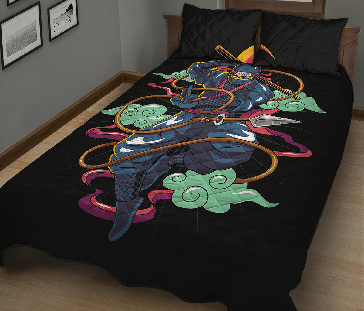 Ninja Warrior Print Quilt Bed Set