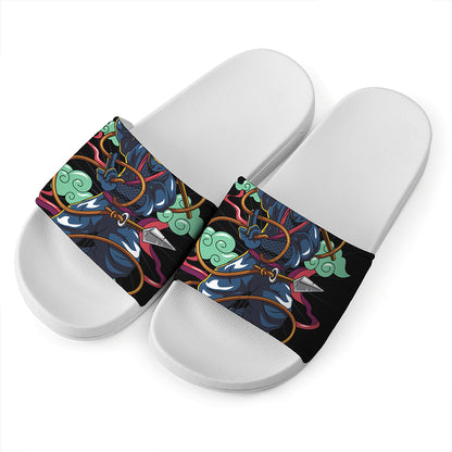 Ninja Warrior Print White Slide Sandals