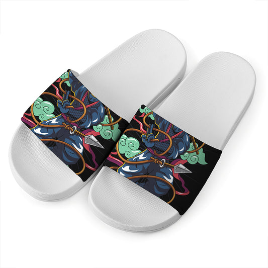 Ninja Warrior Print White Slide Sandals