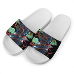 Ninja Warrior Print White Slide Sandals