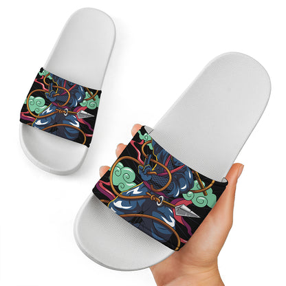 Ninja Warrior Print White Slide Sandals