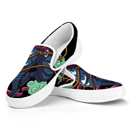 Ninja Warrior Print White Slip On Shoes