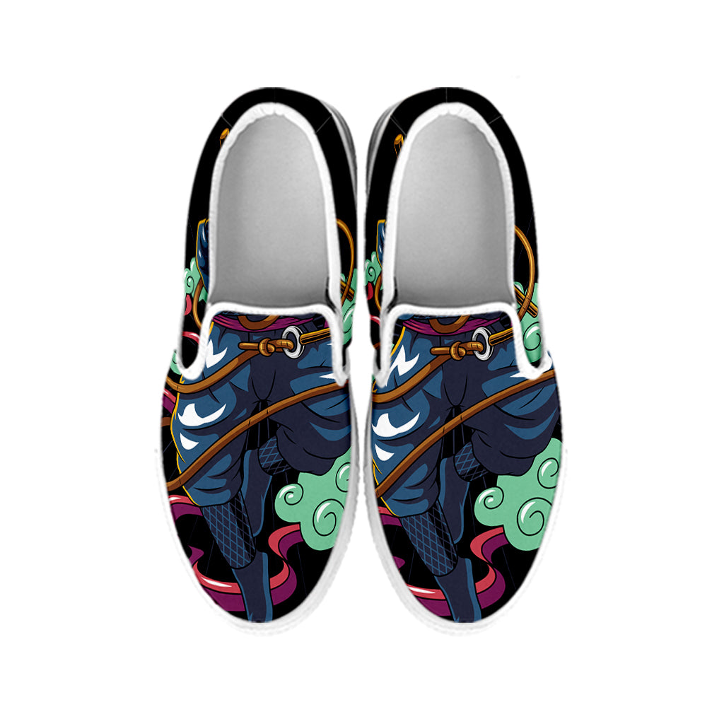 Ninja Warrior Print White Slip On Shoes