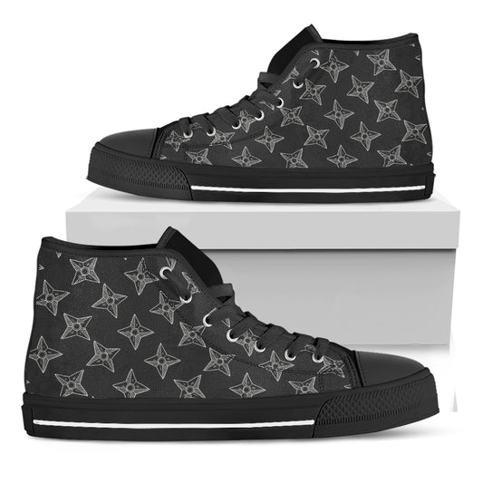 Ninja Weapon Pattern Print Black High Top Shoes