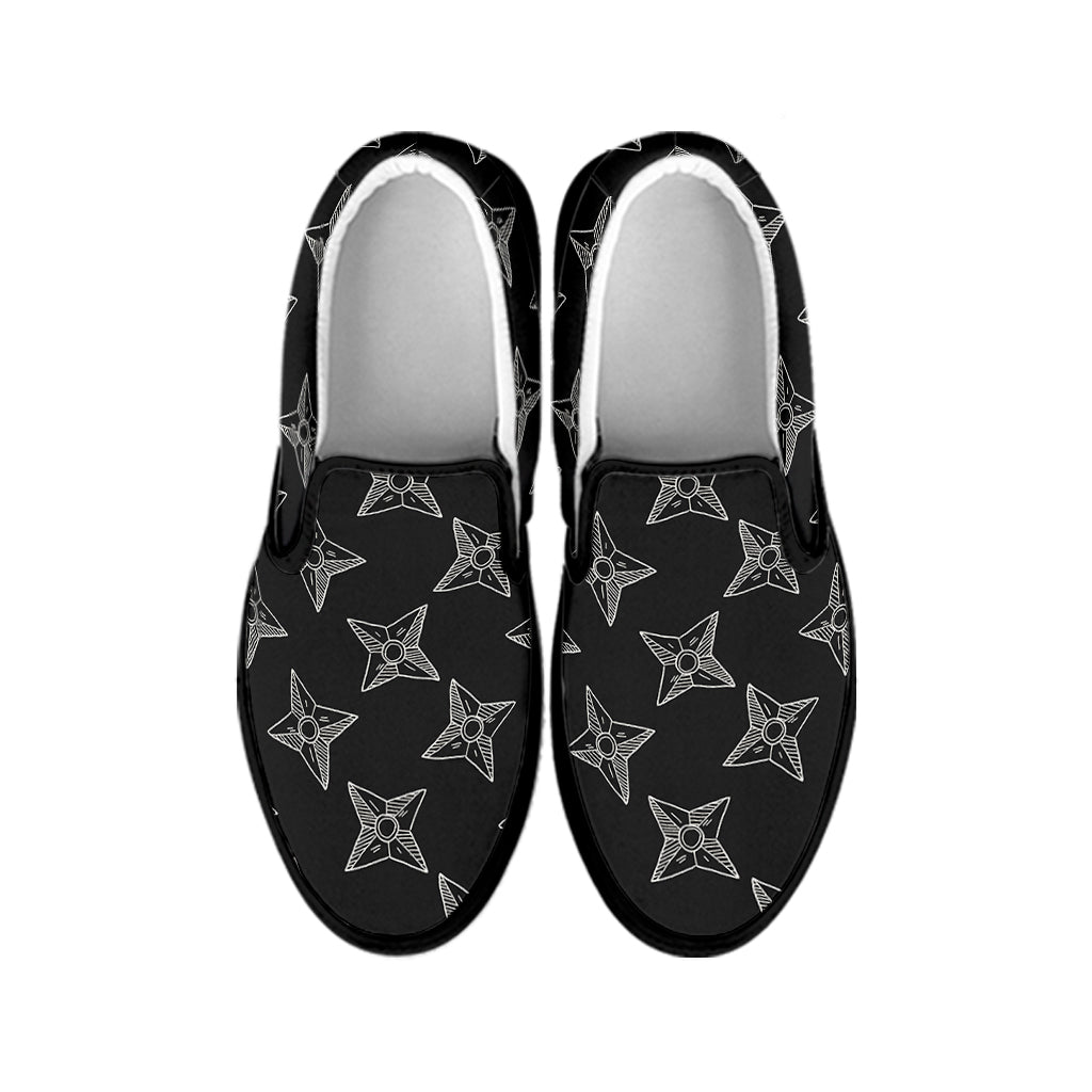 Ninja Weapon Pattern Print Black Slip On Shoes
