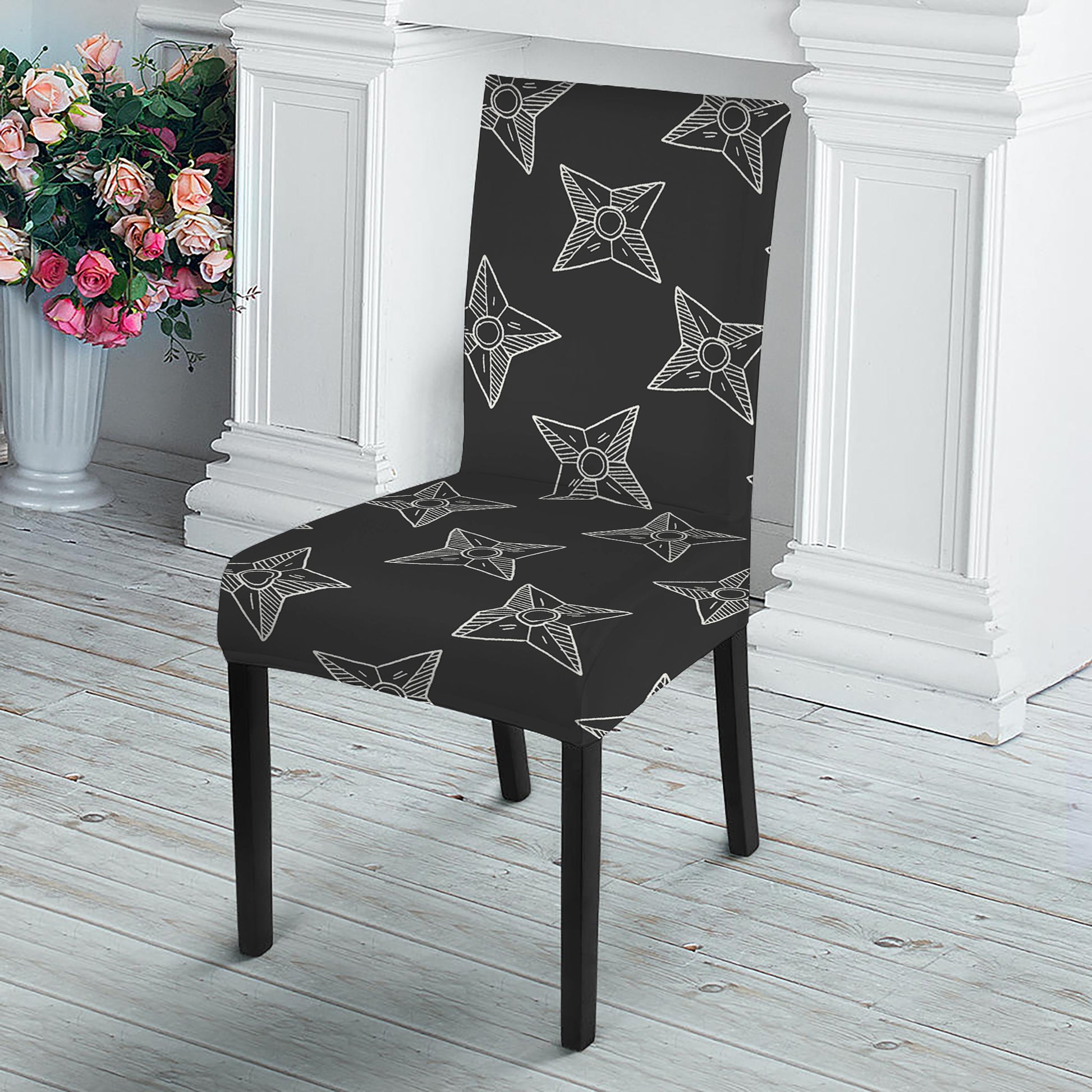 Ninja Weapon Pattern Print Dining Chair Slipcover