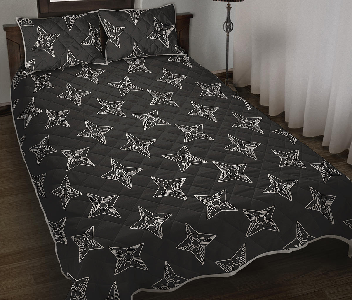 Ninja Weapon Pattern Print Quilt Bed Set