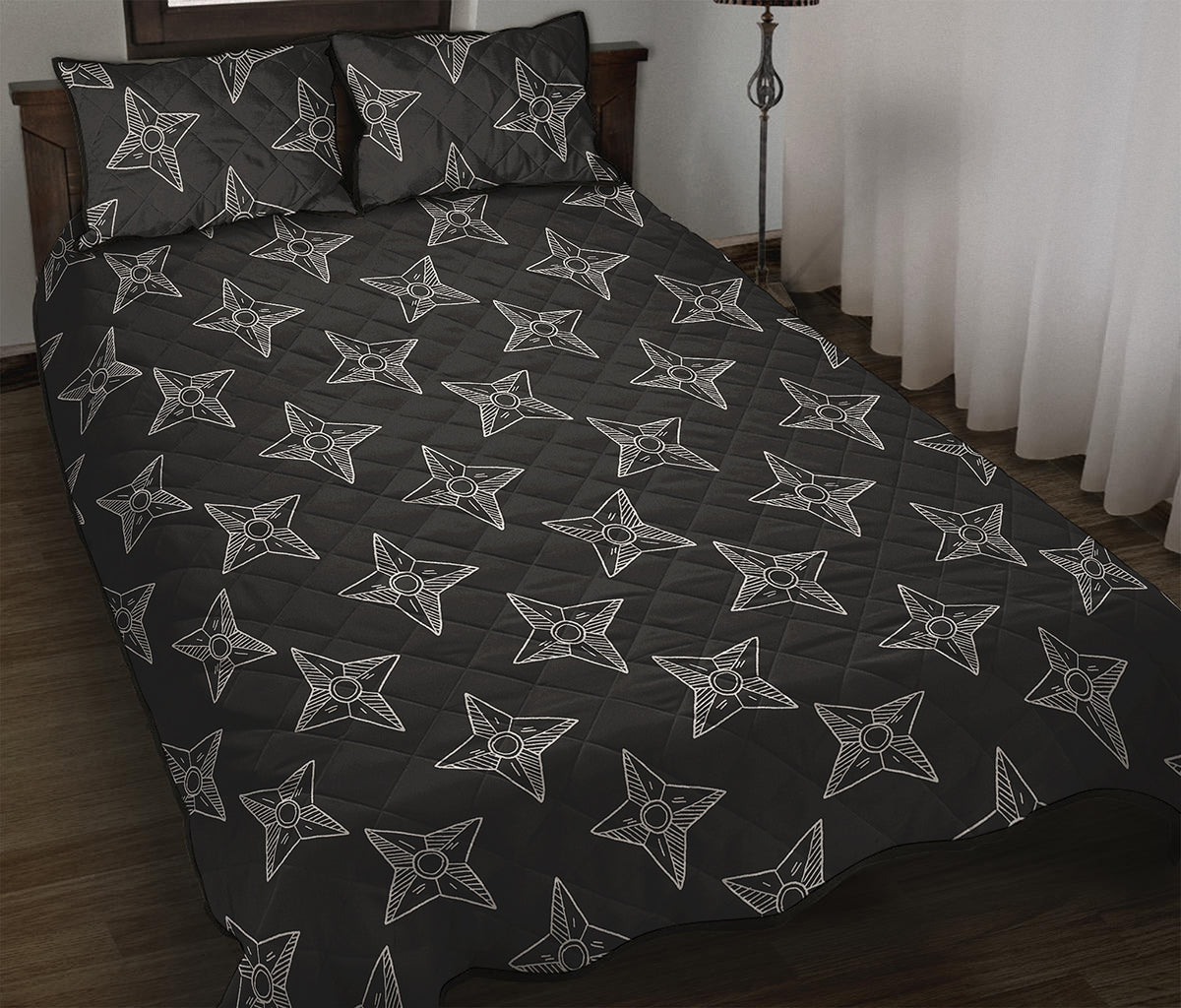 Ninja Weapon Pattern Print Quilt Bed Set